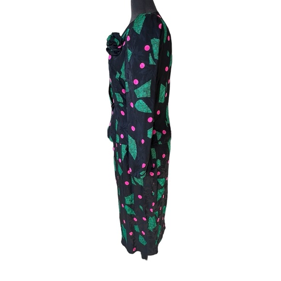 VINTAGE LAUREN ALEXANDRA 100% Silk Skirt Set Puff Sleeve Size 8 - Picture 2 of 10